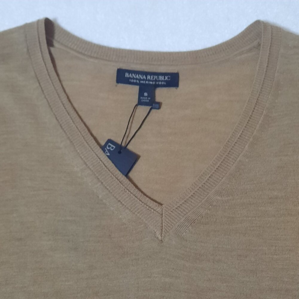 NWT Extra Fine Merino Wool Washable V Neck Caramel Brown Pullover Sweater Small - Picture 7 of 16